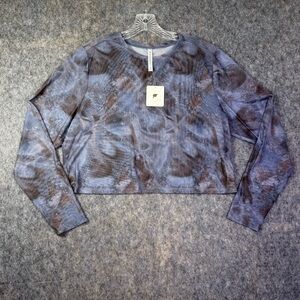 Fabletics Marine Mesh Crop Top Women's Sz 2X Interstellar Long Sleeve Athleisure